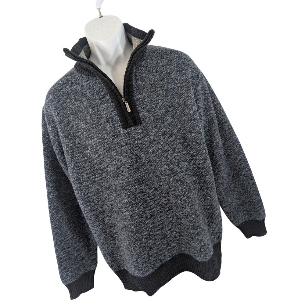 NWOT! BILLY LONDON UK! BLACK/BLUE MARLED, PLAID PLUSH LINED 1/4 ZIP SWEATER! XL
